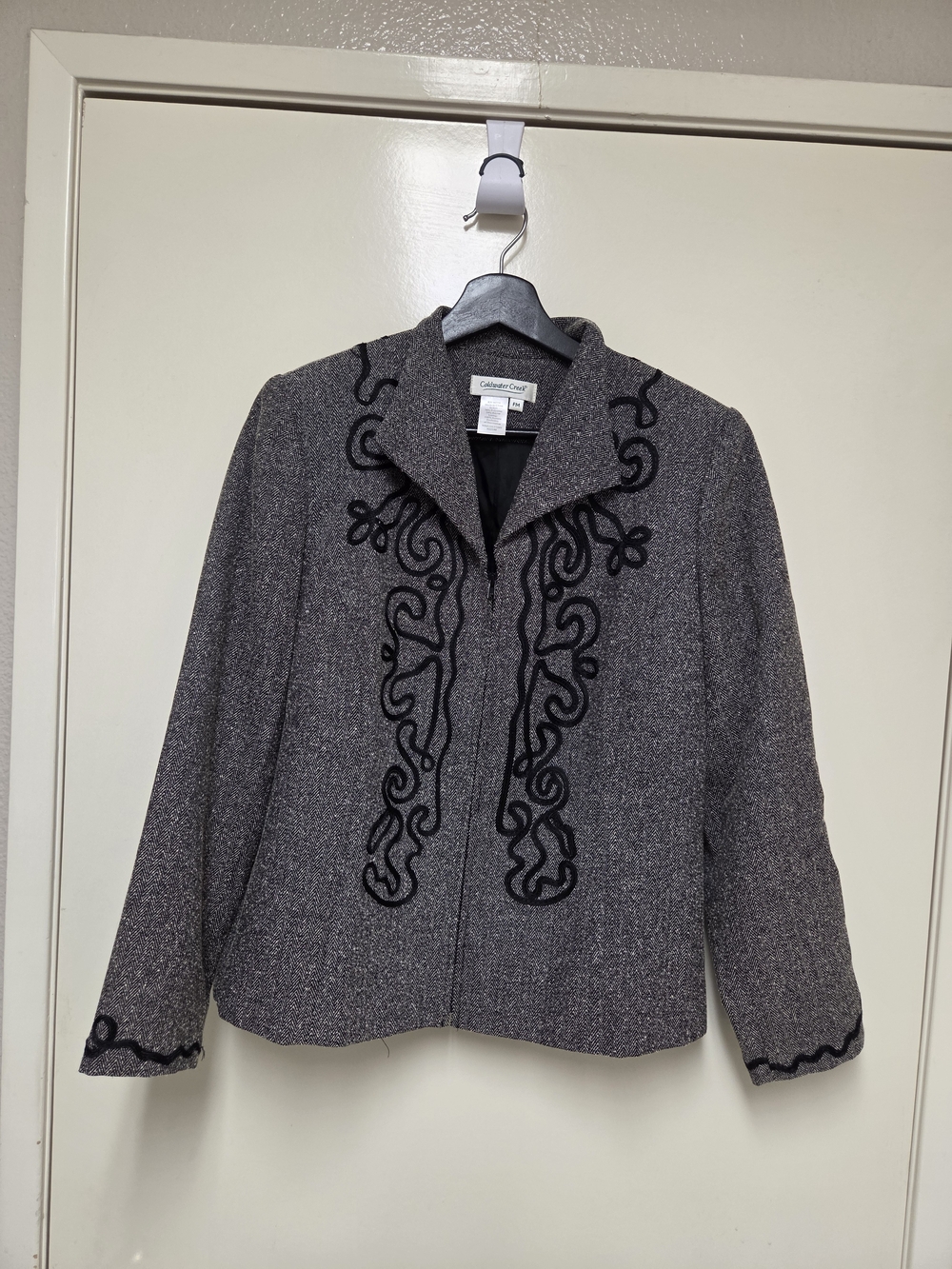Vintage 90s Coldwater Creek gray Embroidered Tweed Jacket Size Petite Medium